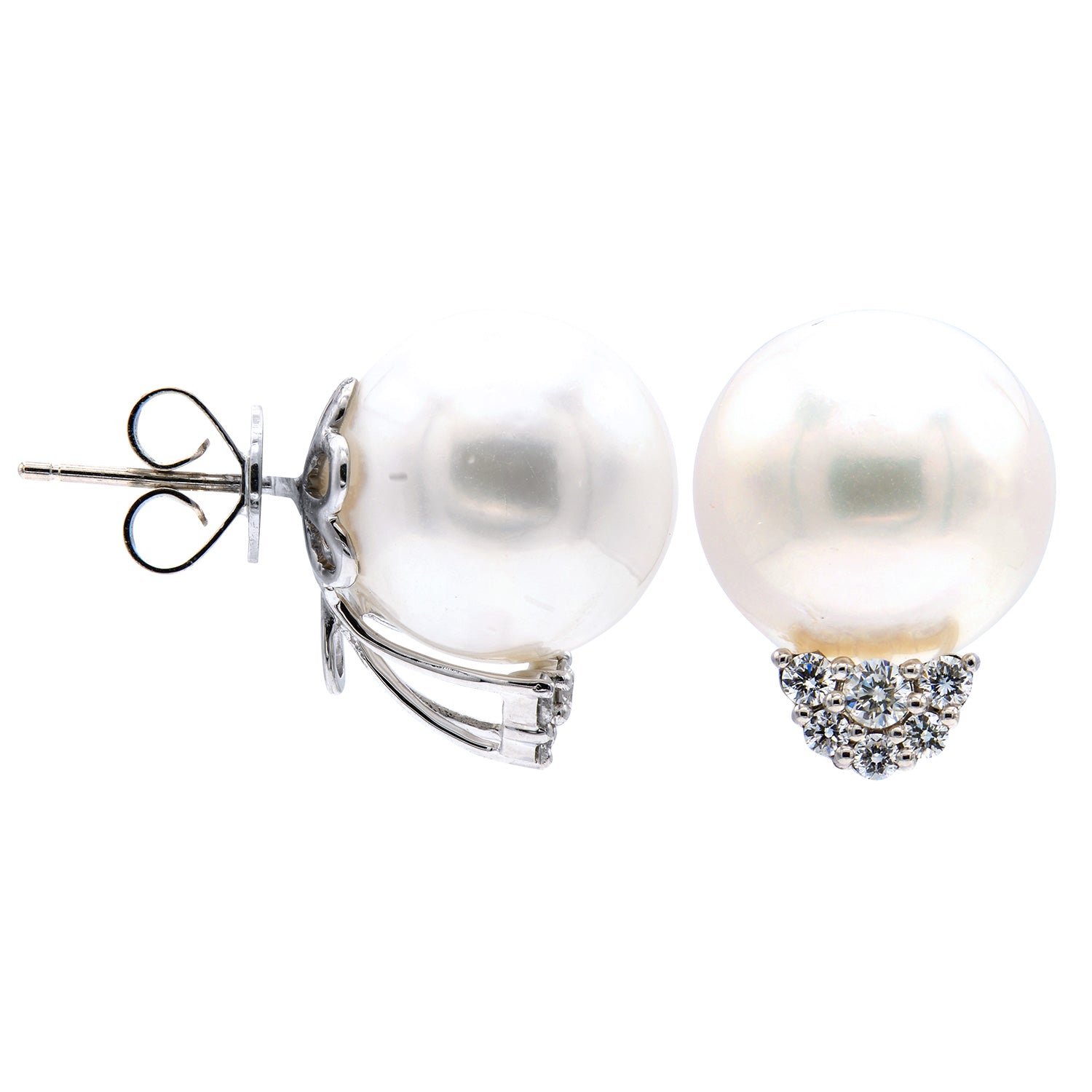 18KW/2.9G S.Sea Earring 2RD-0.12CT 10RD-0.23CT 13-14mm