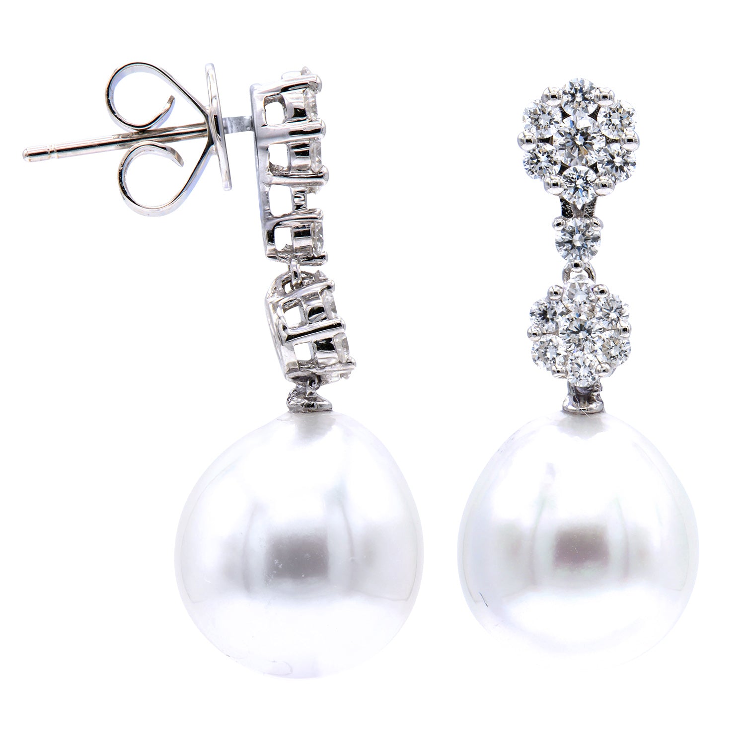 18KW/2.9G S.Sea Earring 30RD-0.87CT 11-12mm