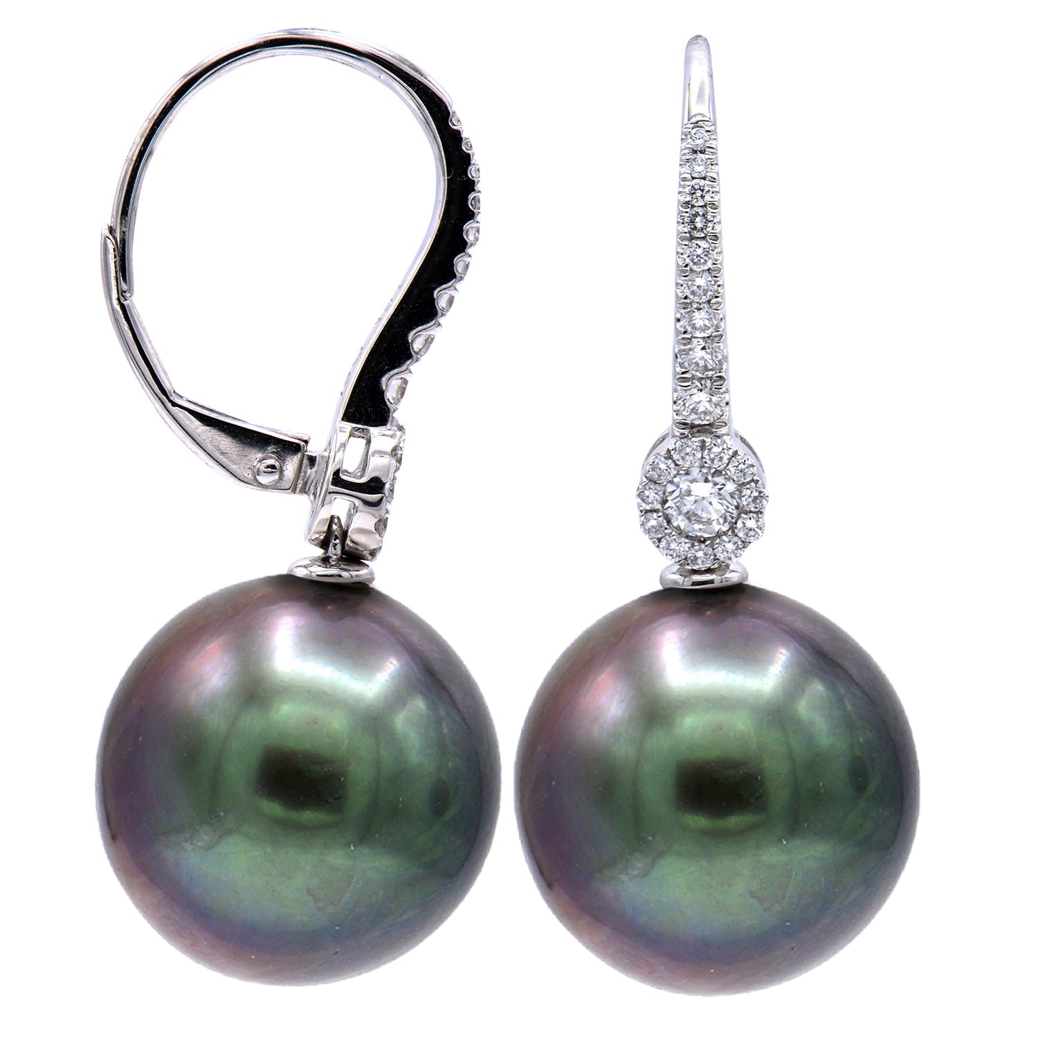 18KW/2.1G Tahitian Earring 2RD-0.15CT 40RD-0.22CT 11-12mm