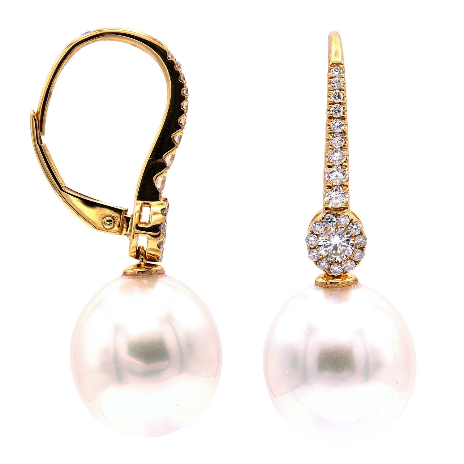 18KY/2.1G S.Sea Earring 2RD-0.15CT 40RD-0.22CT 11-12mm