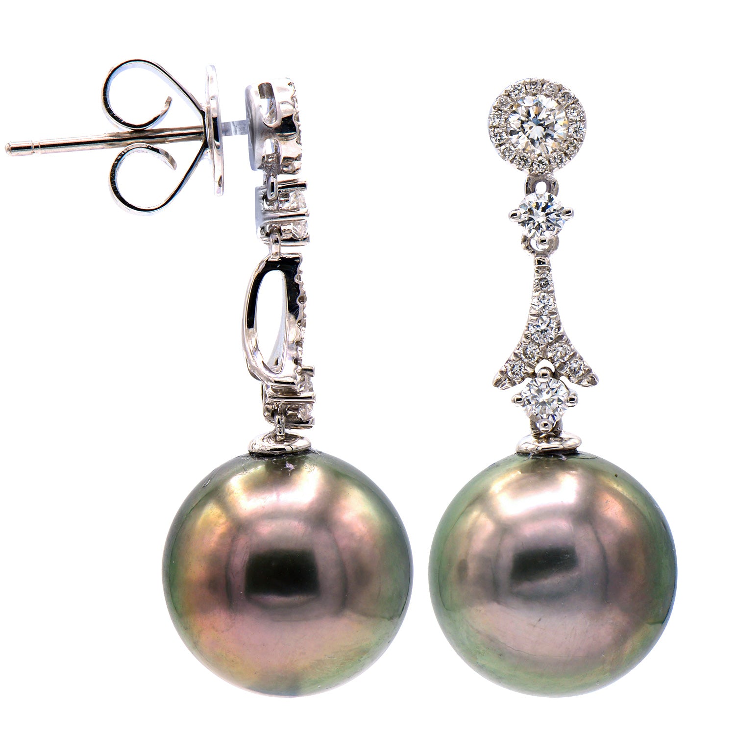 18KW/2.2G Tahitian Earring 2RD-0.17CT 46RD-0.27CT 11-12mm