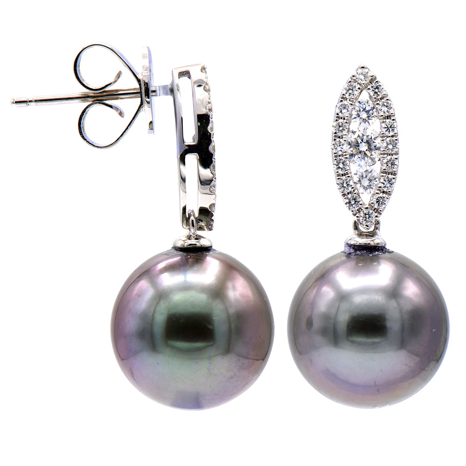 Earrings 18KW/1.2G 2RD-0.14CT 36RD-0.27CT Tahitian  11-12mm