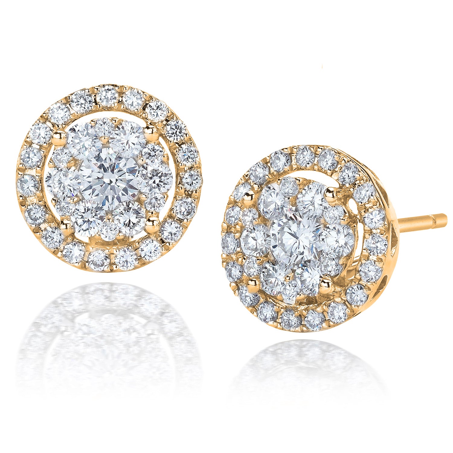 14K Yellow Gold Diamond Cluster Halo Earrings
