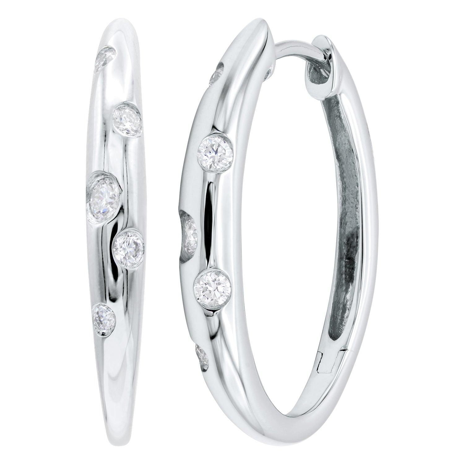 14K White Gold Diamond Scatter Hoop