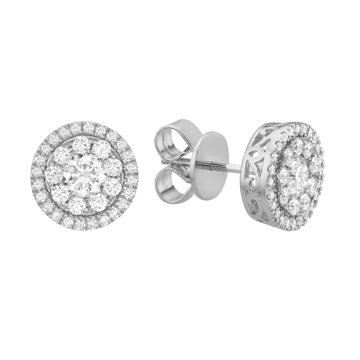 14K White Gold Diamond Cluster Stud with Removable Halo - Large