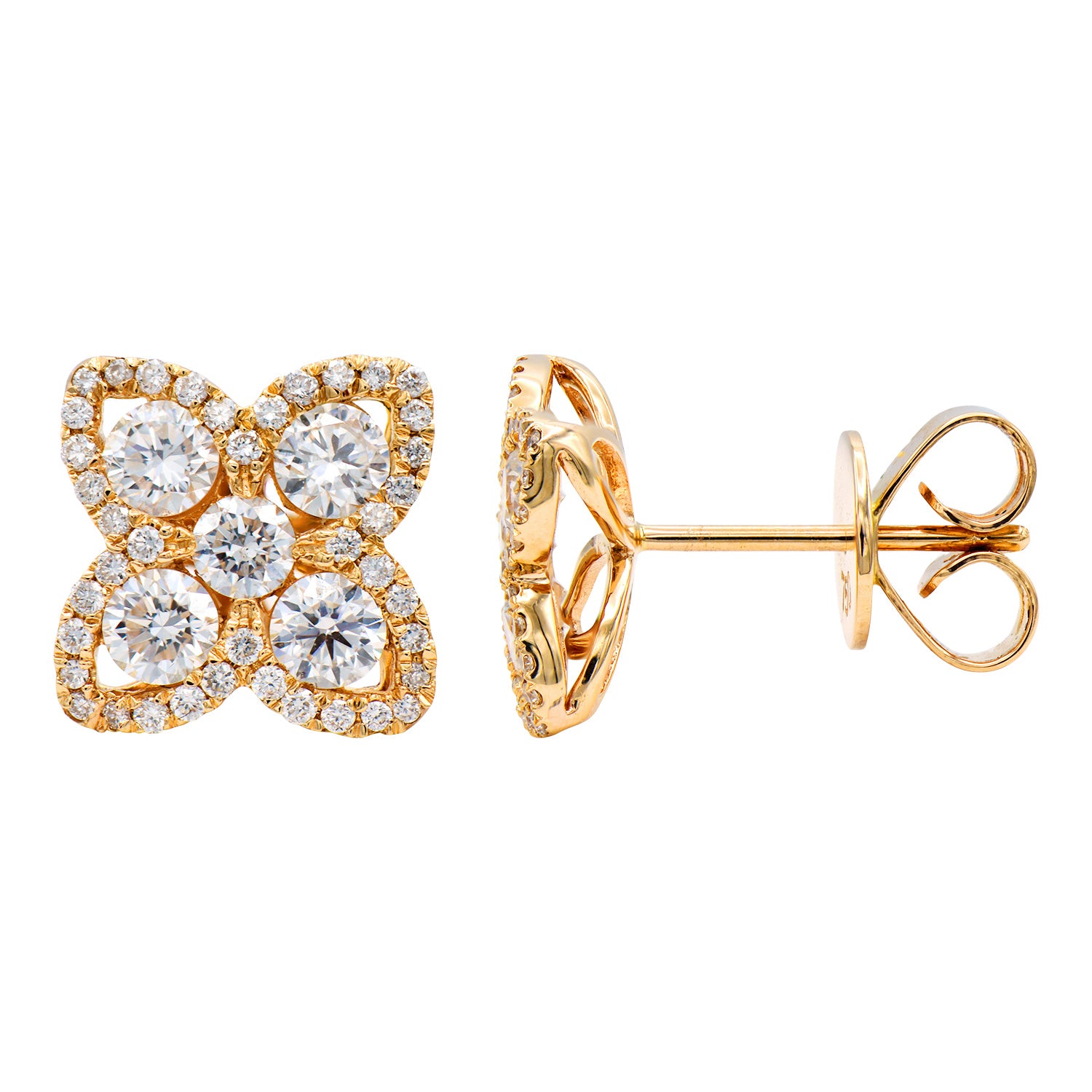 14K Rose Gold Diamond Open Flower Stud