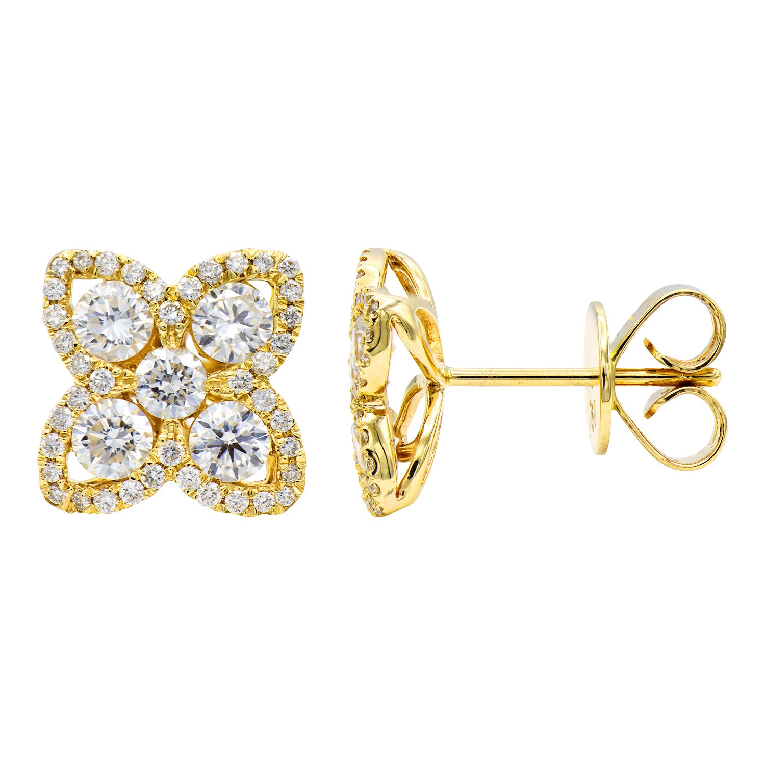 14K Yellow Gold Diamond Open Flower Stud