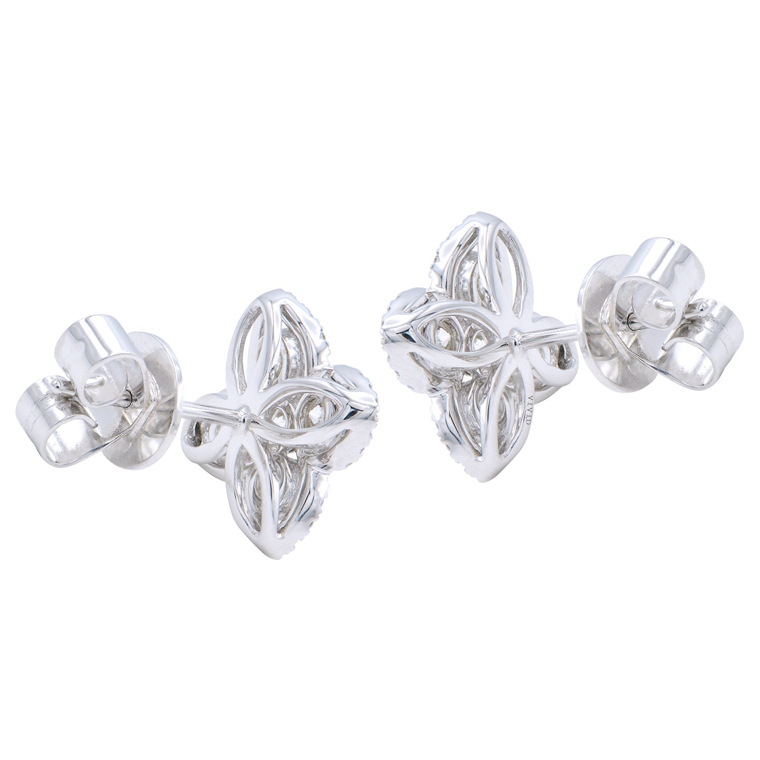 14K White Gold Diamond Open Flower Stud