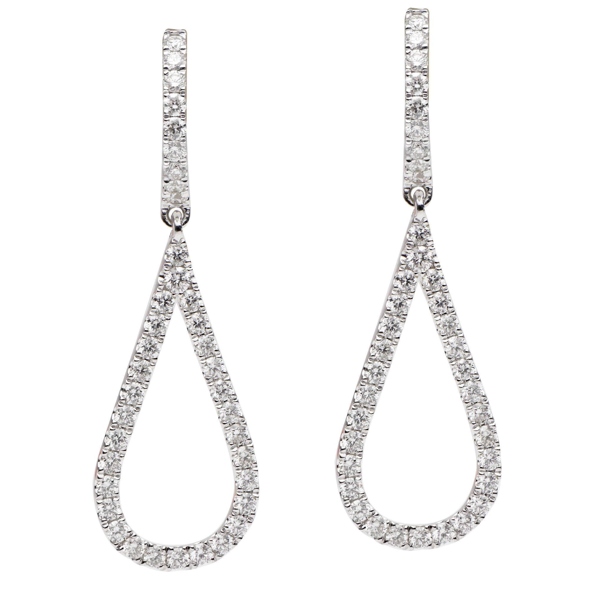 14K White Gold Diamond Huggies with a Drop