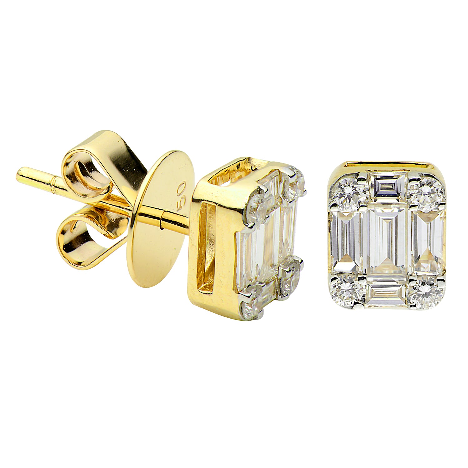 18KY Diamond Baguette Illusion Stud Earrings