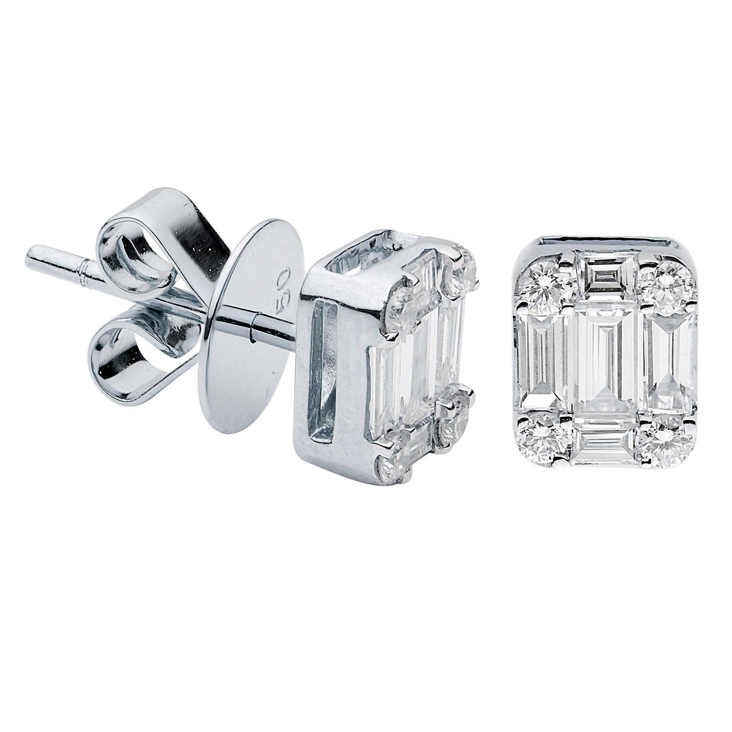 18KW Diamond Baguette Illusion Stud Earrings