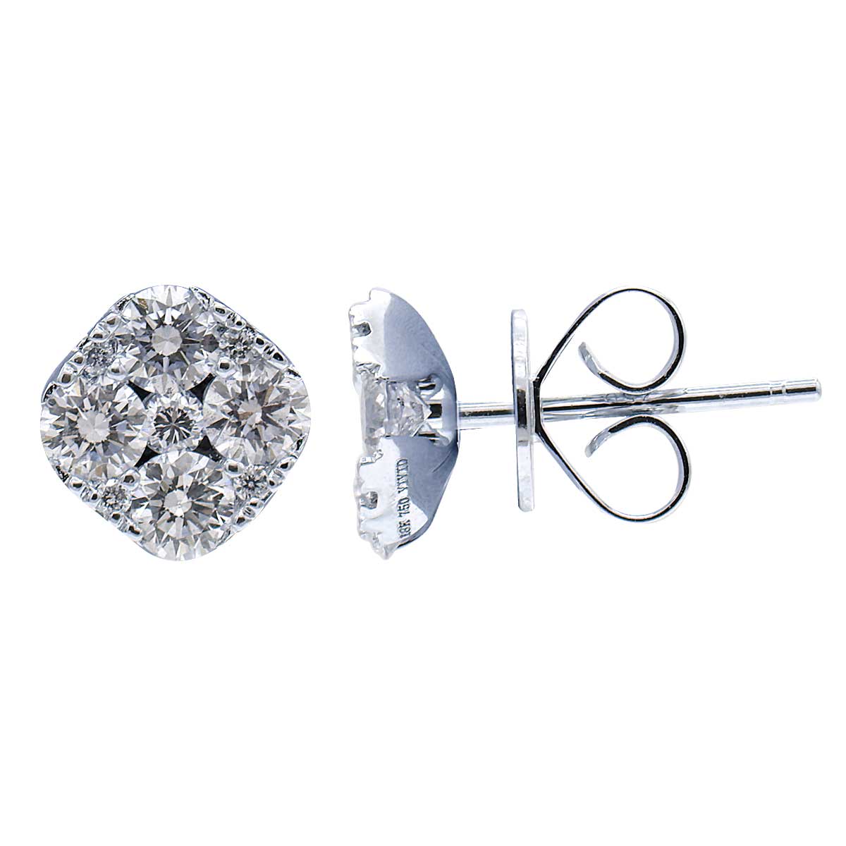 14K White Gold Cushion Cluster Diamond Studs