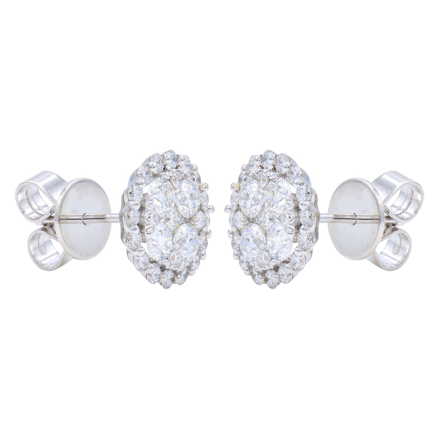 14K White Gold Lace Cluster Diamond Studs