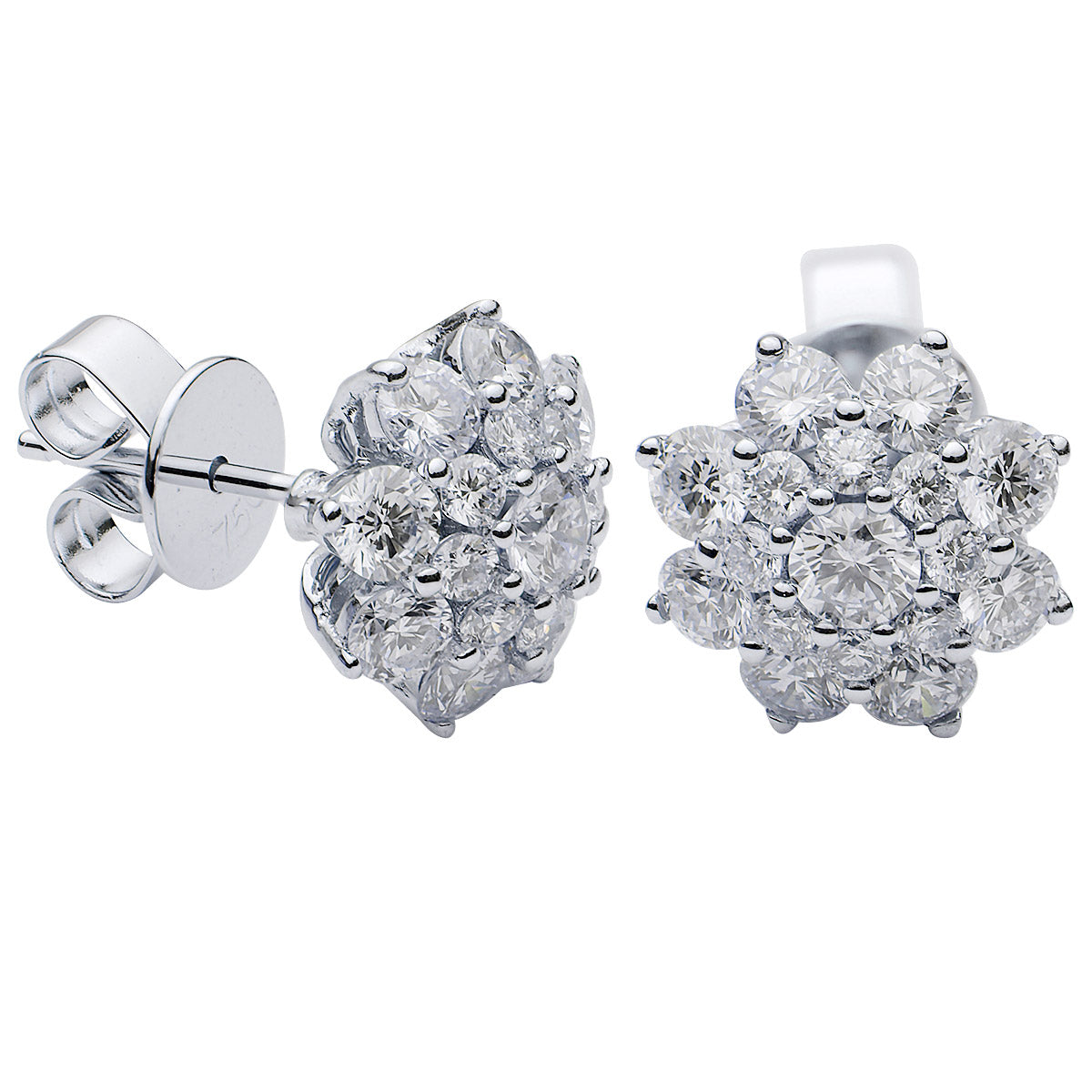 14K White Gold Flower Shape Diamond Studs