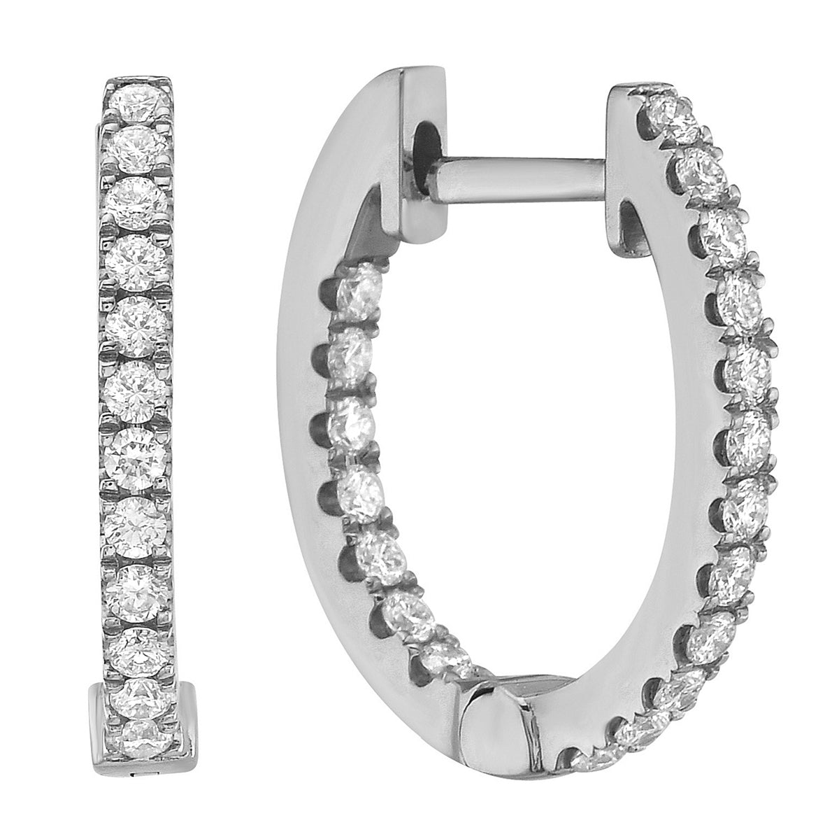 14K White Gold Inside Outiside Huggie Earring - Small