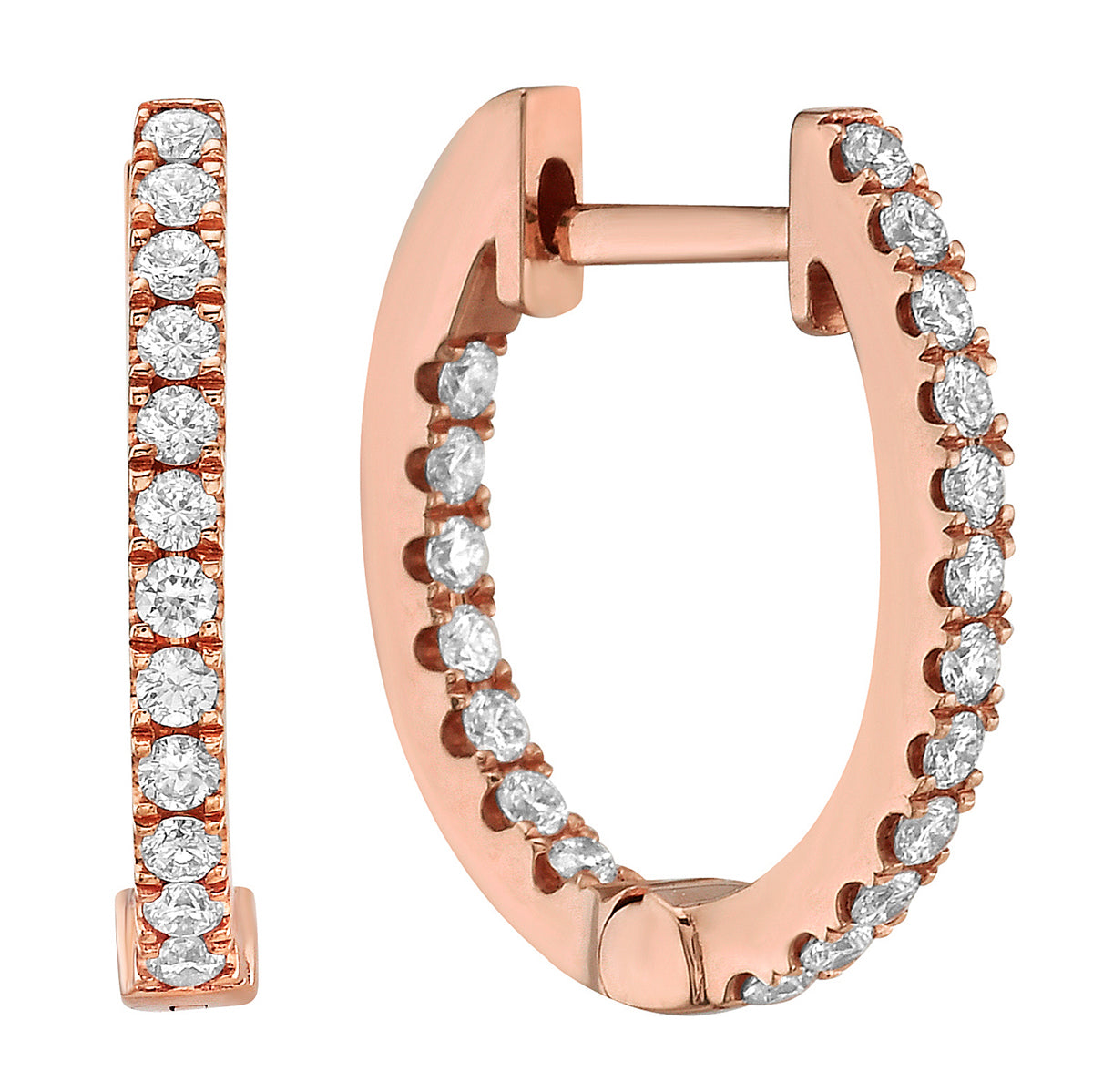 14K Rose Gold Inside Outiside Huggie Earring - Small