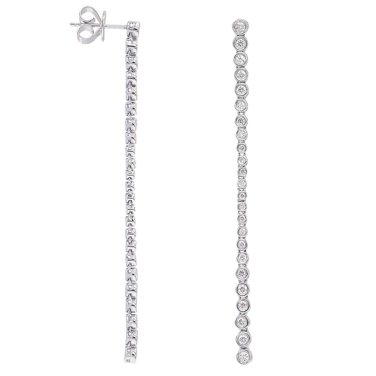 14K White Gold Bezel Set Diamond Dangle Earrings