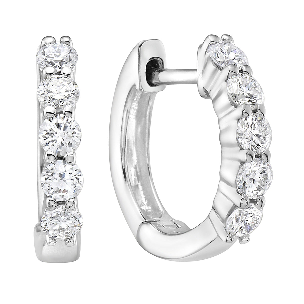 14K White Gold Diamond Hoop Earrings