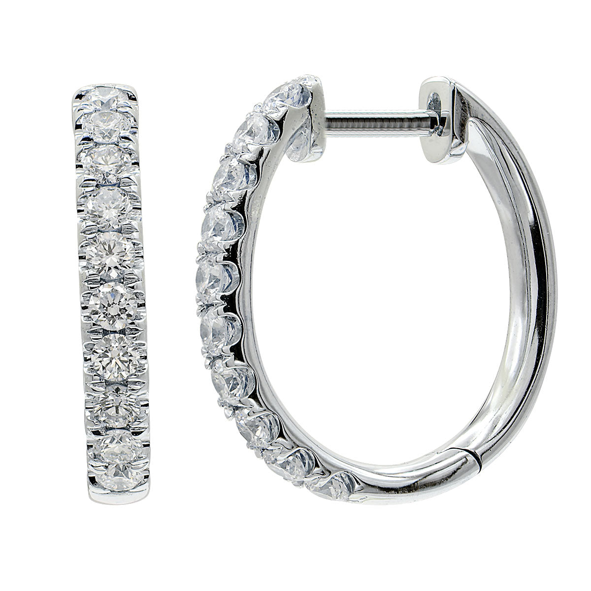 14K White Gold Diamond Hoop Earrings