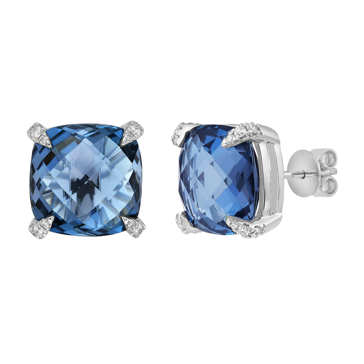 Earrings 14KW/2.6G 2LBT-9.15CT 24RD-0.14CT London Blue Topaz