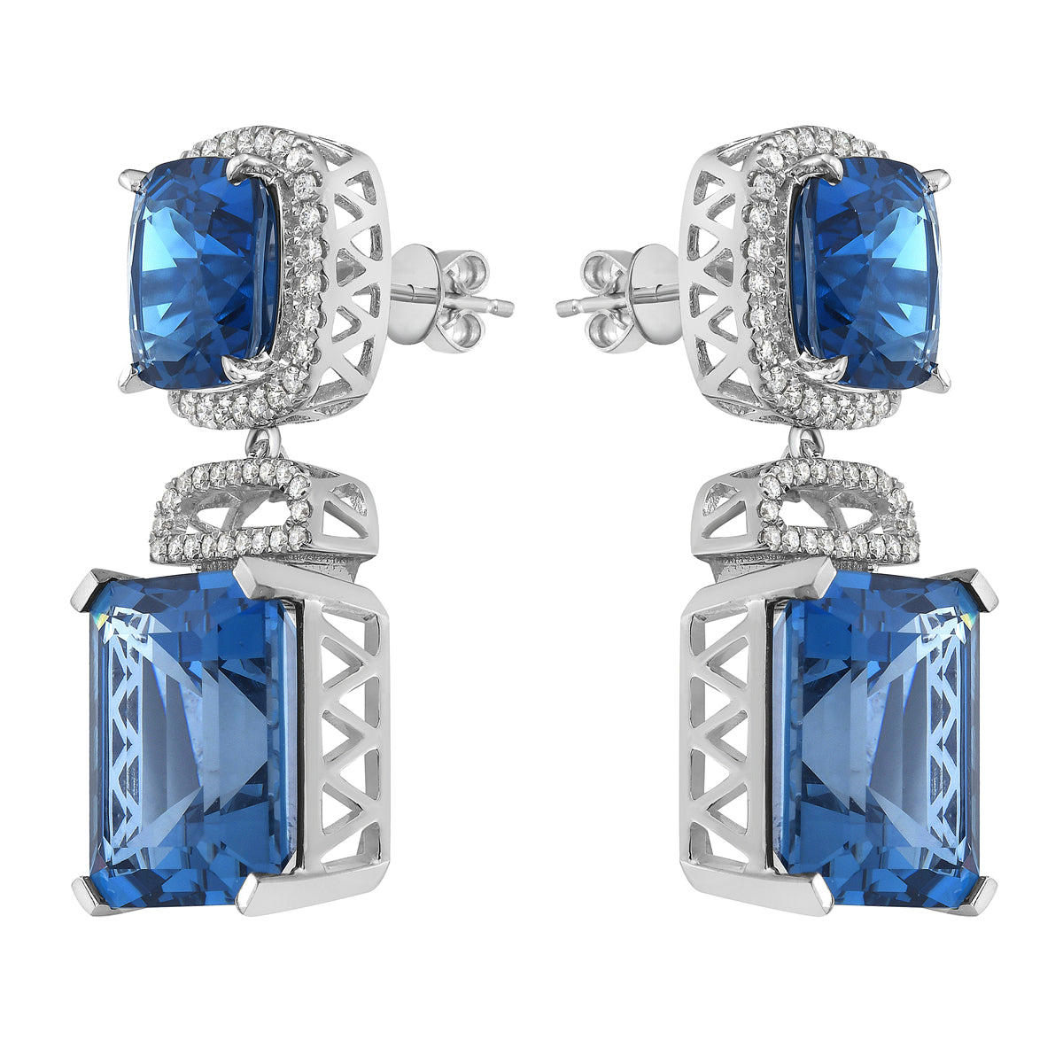 Earrings 14KW/9.9G 2LBT-25.34CT 2LBT-9.83CT 96RD-0.55CT London Blue Topaz