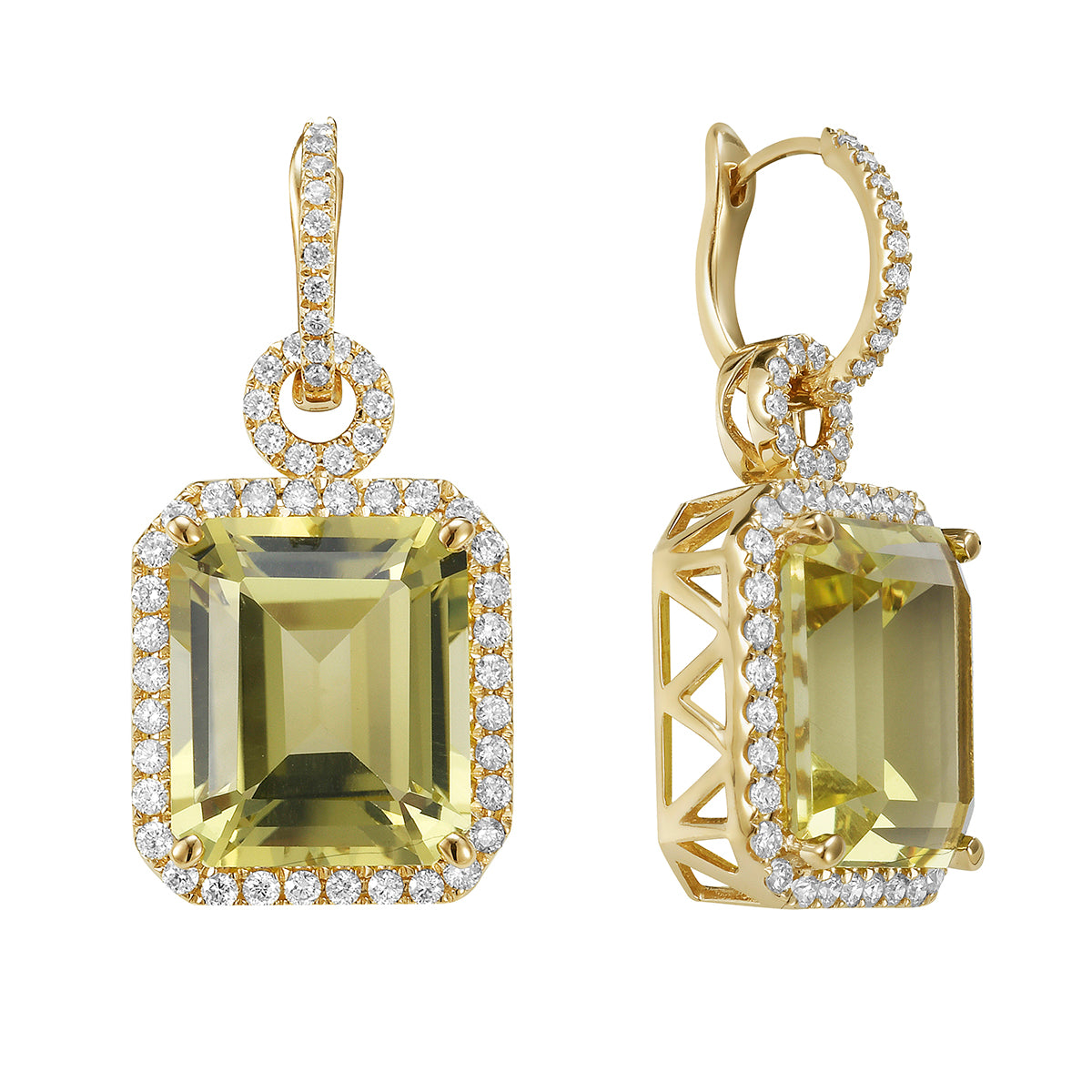 Earrings 14KY/7.1G 2GGQ-19.38CT 104RD-1.13CT Gold Green Quartz