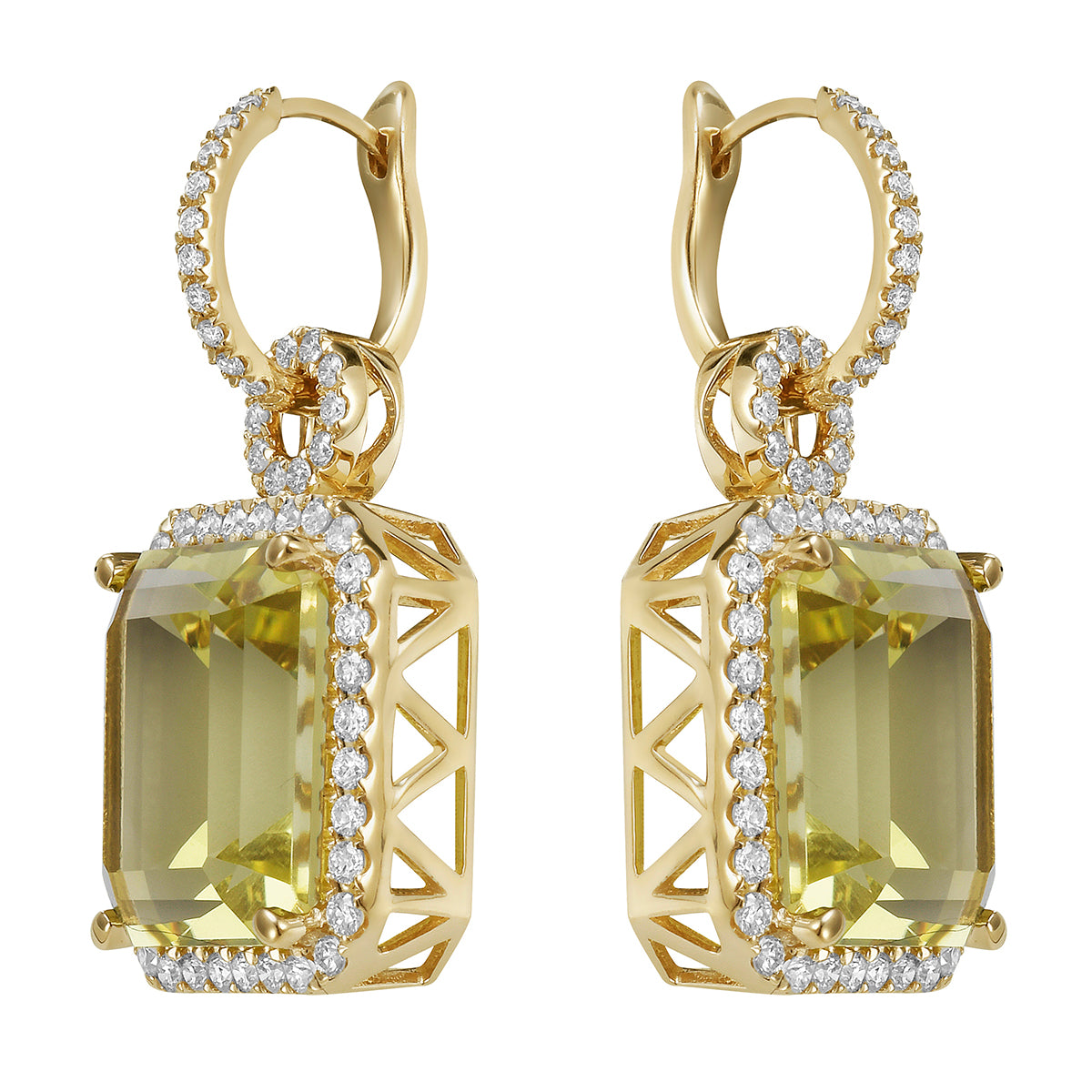 Earrings 14KY/7.1G 2GGQ-19.38CT 104RD-1.13CT Gold Green Quartz