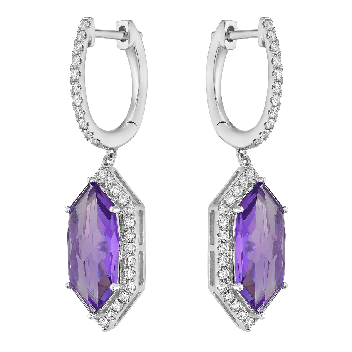 Earrings 14KW/4.3G 2AME-4.51CT 78RD-0.65CT Amethyst