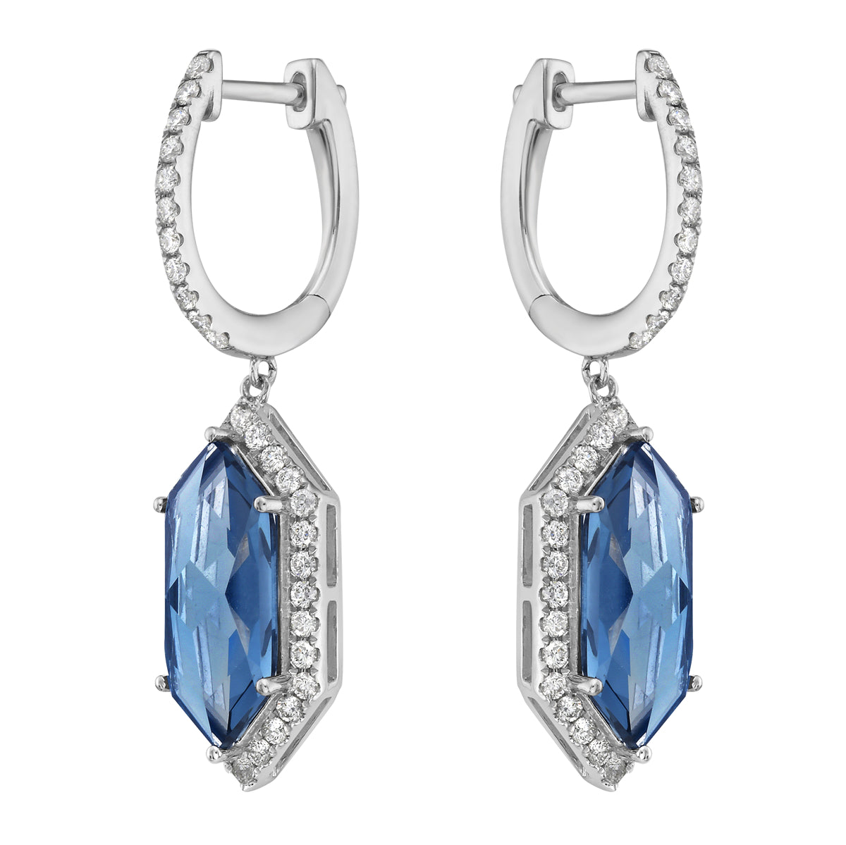 Earrings 14KW/4.4G 2LBT-6.08CT 78RD-0.73CT London Blue Topaz