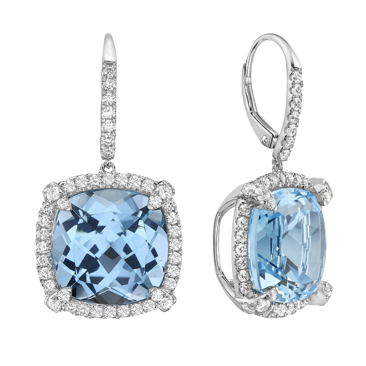 Earrings 14KW/7.1G 2SWBT-28.60CT 94RD-1.53CT  (14mm)  Swiss Blue Topaz