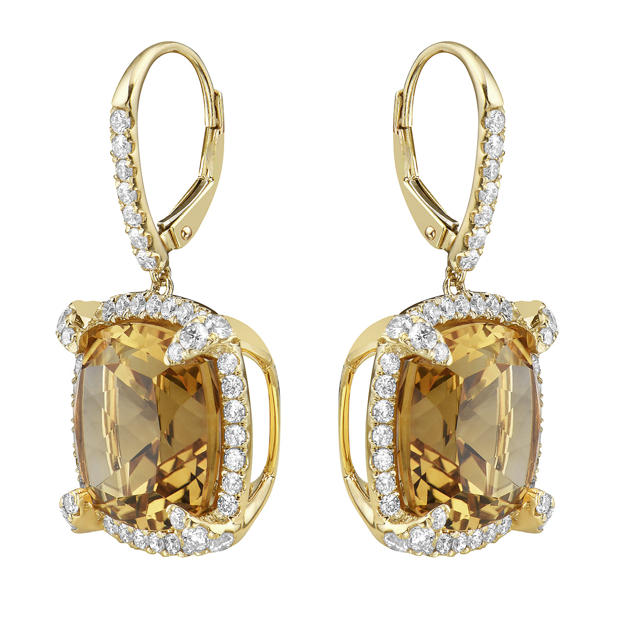 Earrings 14KY/7.3G 2CIT-20.76CT 94RD-1.68CT (14MM)  Citrine