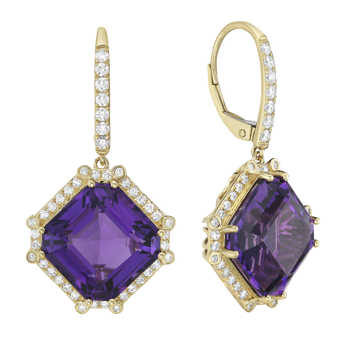 Earrings 14KY/4.5G 2AME-15.96CT 86RD-0.72CT Amethyst