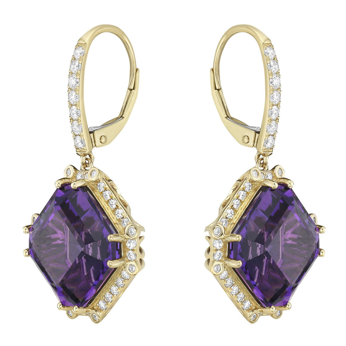 Earrings 14KY/4.5G 2AME-15.96CT 86RD-0.72CT Amethyst