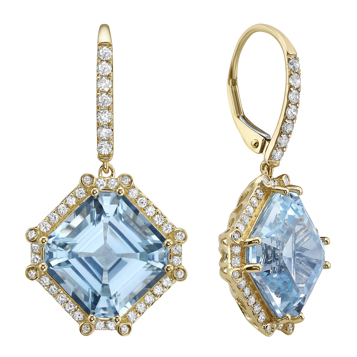 Earrings 14KY/4.7G 2SBT-20.73CT 86RD-0.72CT Sky Blue Topaz