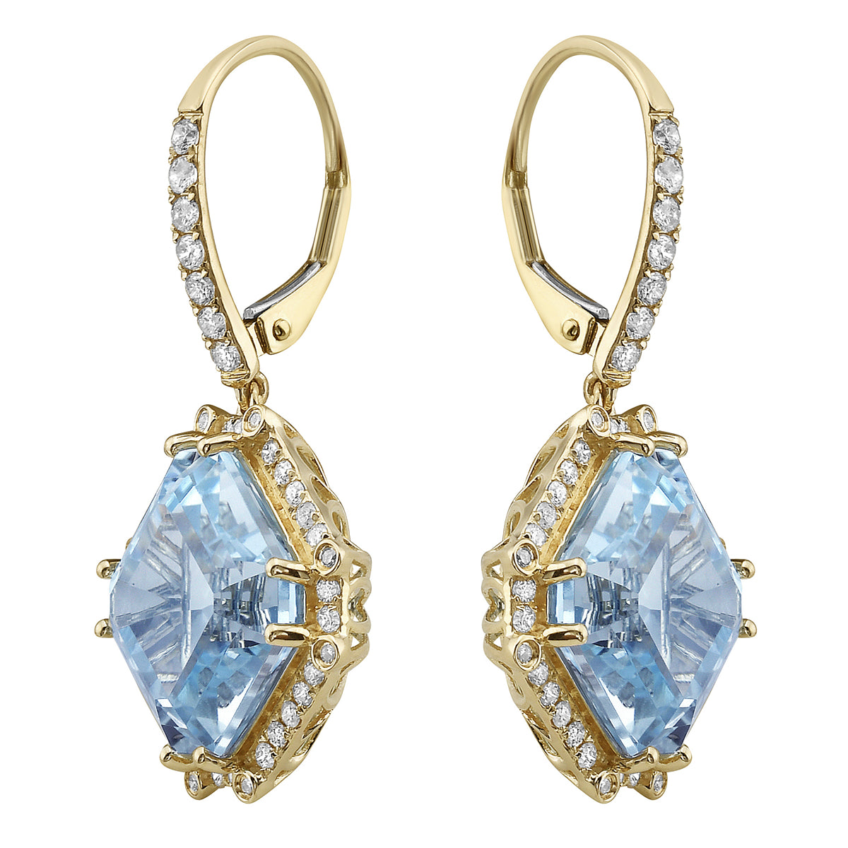 Earrings 14KY/4.7G 2SBT-20.73CT 86RD-0.72CT Sky Blue Topaz