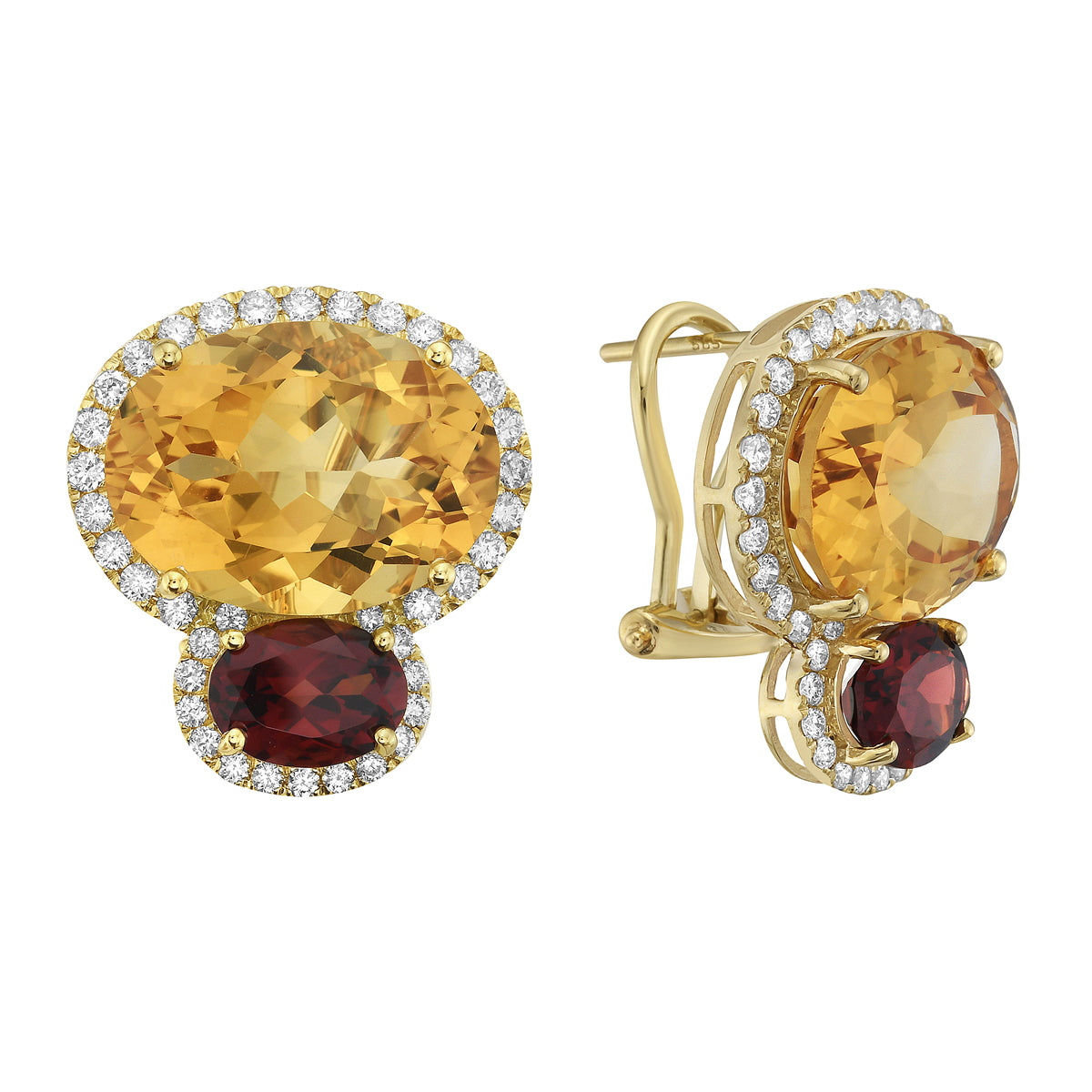 Earrings 14KY/6.5G 2CIT -17.18CT 2GAR-3.03CT 76RD-1.10CT Citrin and Garnet