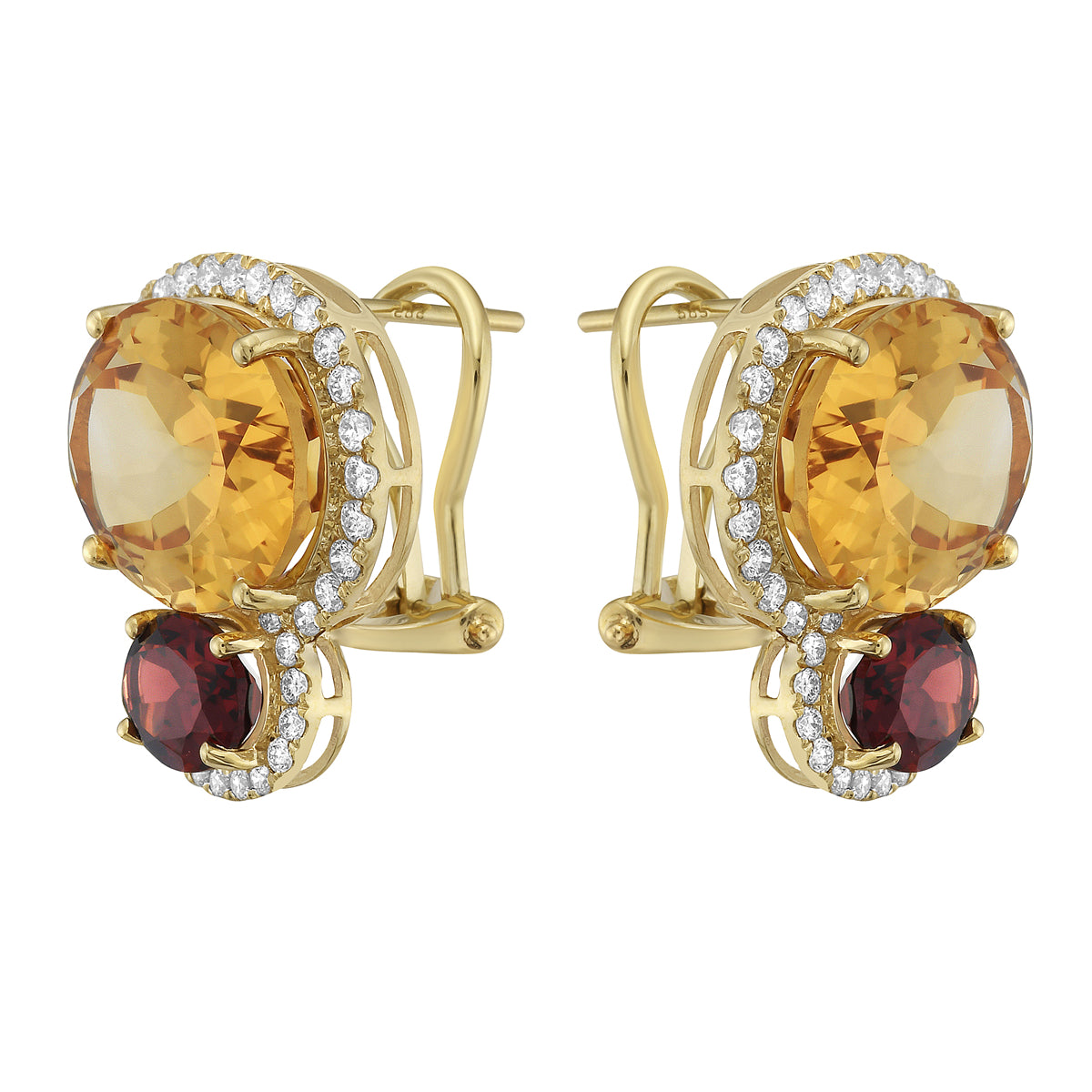 Earrings 14KY/6.5G 2CIT -17.18CT 2GAR-3.03CT 76RD-1.10CT Citrin and Garnet