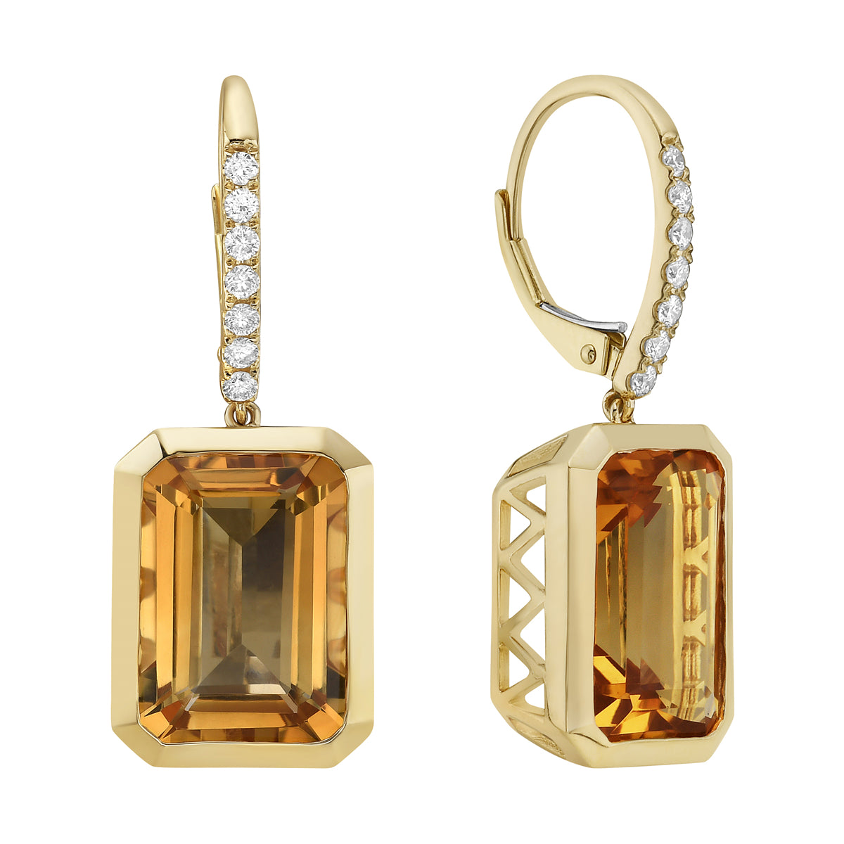 Earrings 14KY/6.3G 2CIT-13.87CT 14RD-0.24CT Citrine