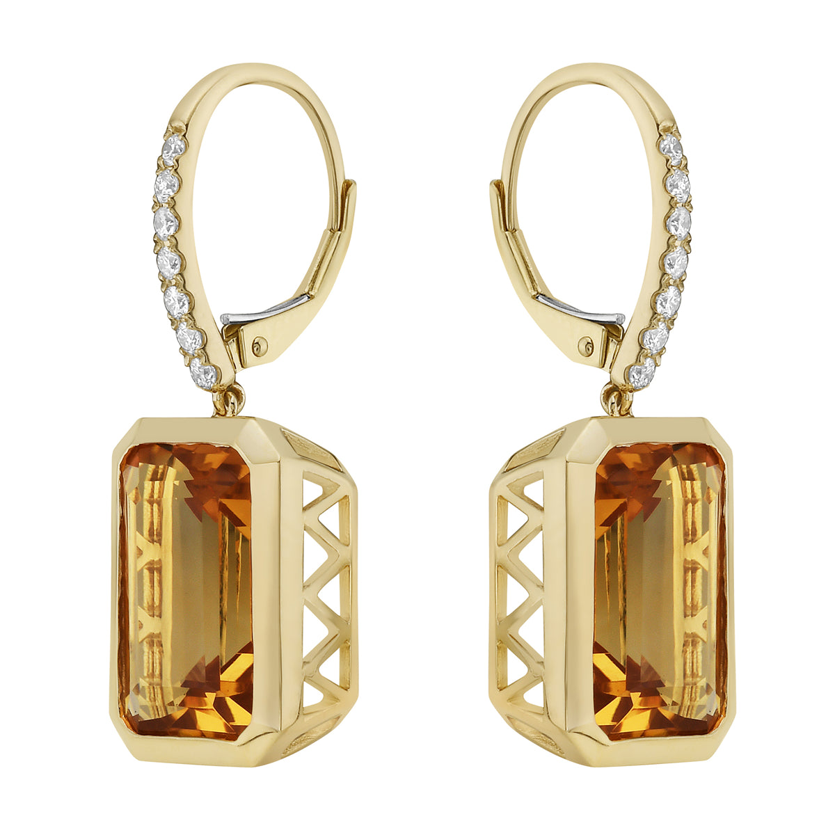 Earrings 14KY/6.3G 2CIT-13.87CT 14RD-0.24CT Citrine