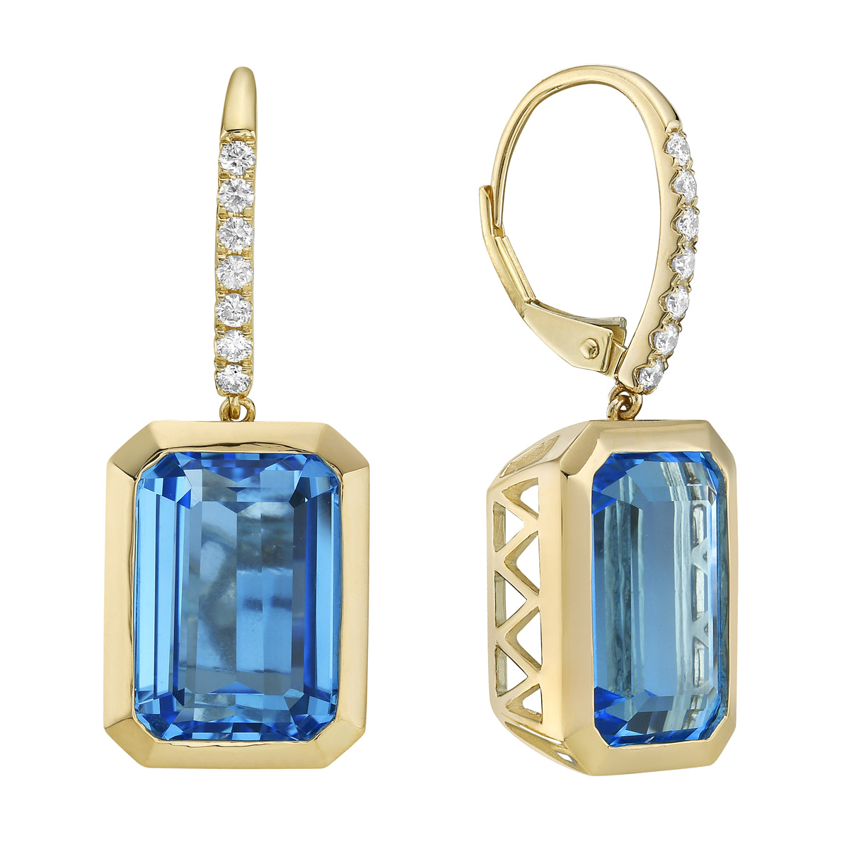 Earrings 14KY/6.5G 2SWBT-19.45CT 14RD-0.25CT Swiss Blue Topaz