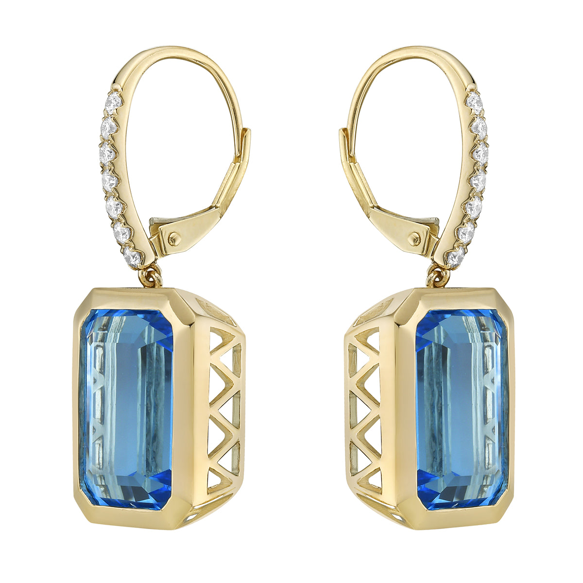 Earrings 14KY/6.5G 2SWBT-19.45CT 14RD-0.25CT Swiss Blue Topaz