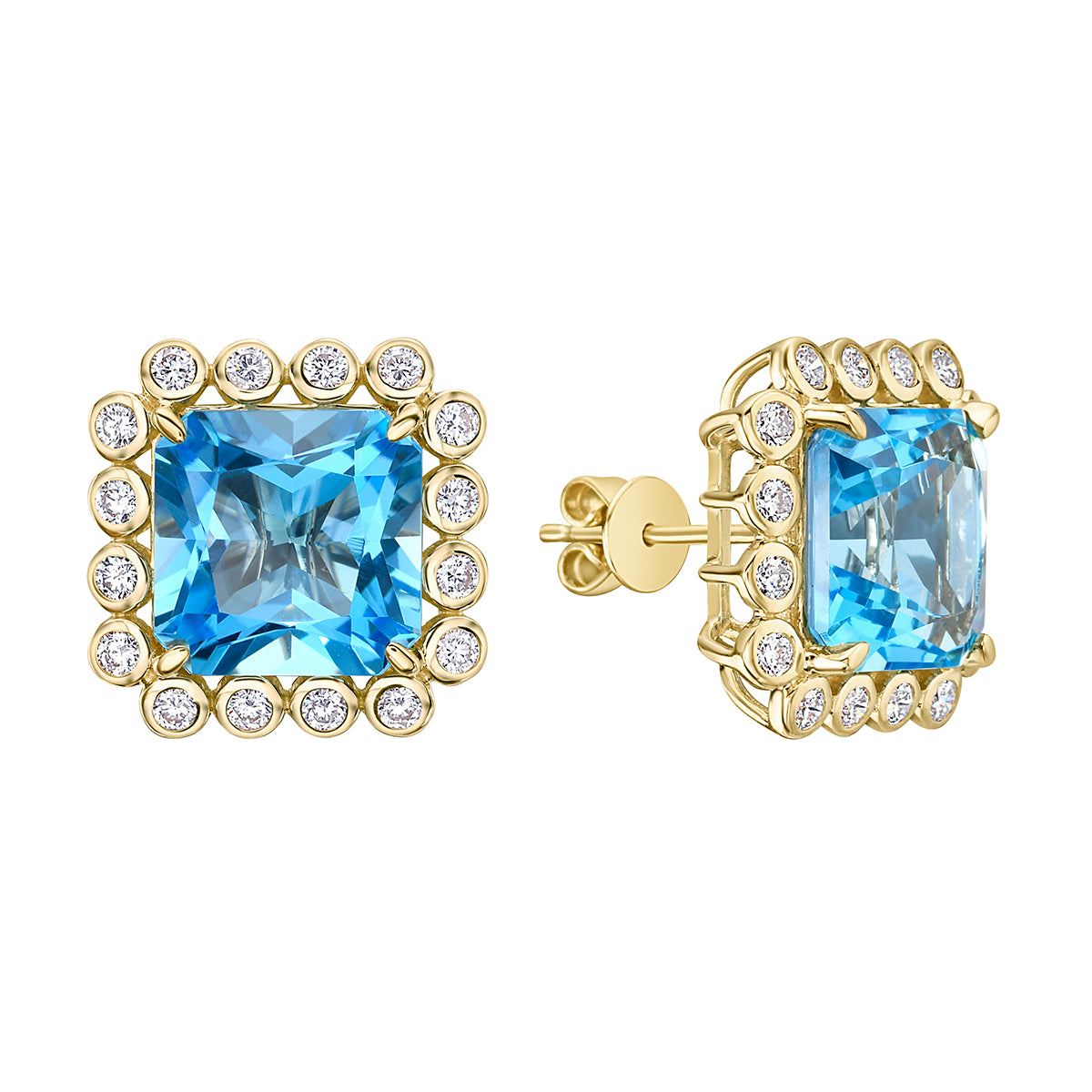 Earrings 14KY/4.5G 2SWBT-11.33CT 32RD-0.70CT Swiss Blue Topaz