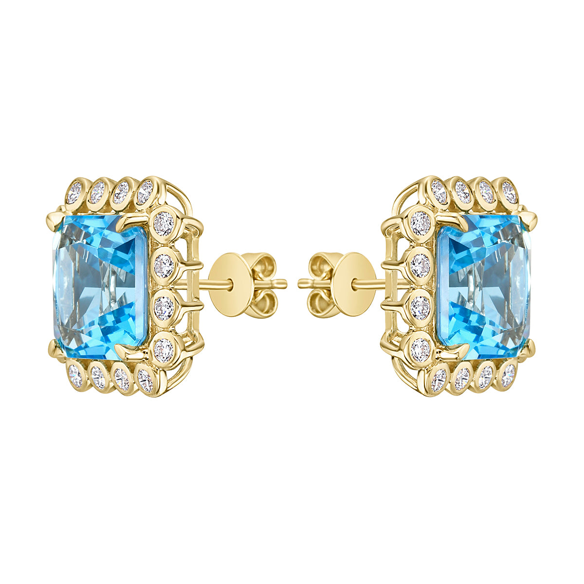 Earrings 14KY/4.5G 2SWBT-11.33CT 32RD-0.70CT Swiss Blue Topaz