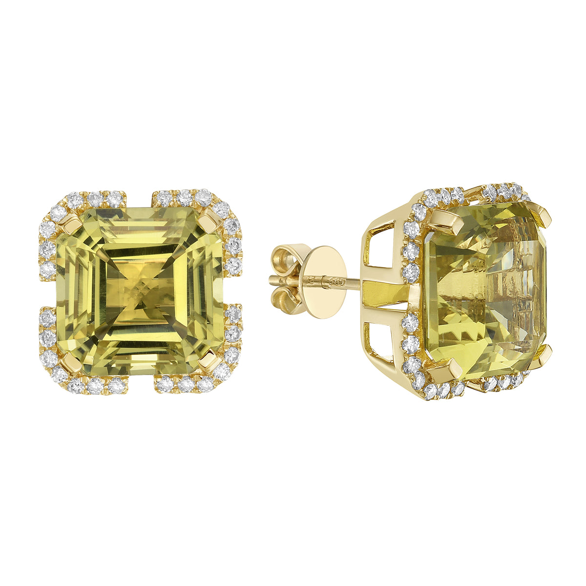 Earrings 14KY/3.5G 2GGQ-9.21CT 56RD-0.30CT Gold Green Guartz