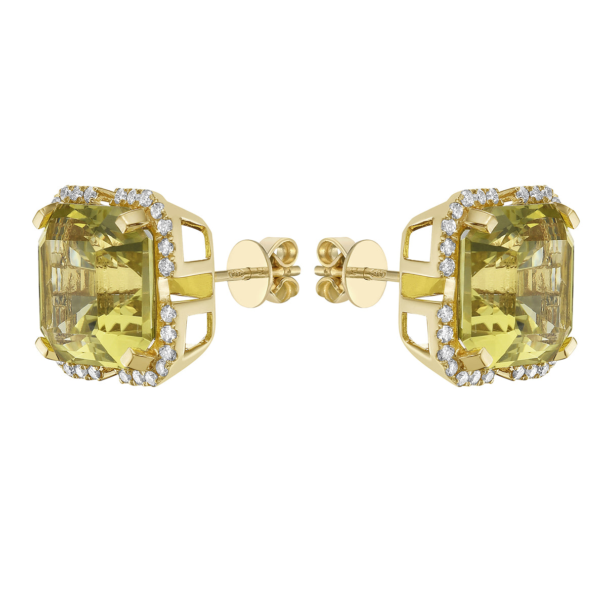 Earrings 14KY/3.5G 2GGQ-9.21CT 56RD-0.30CT Gold Green Guartz