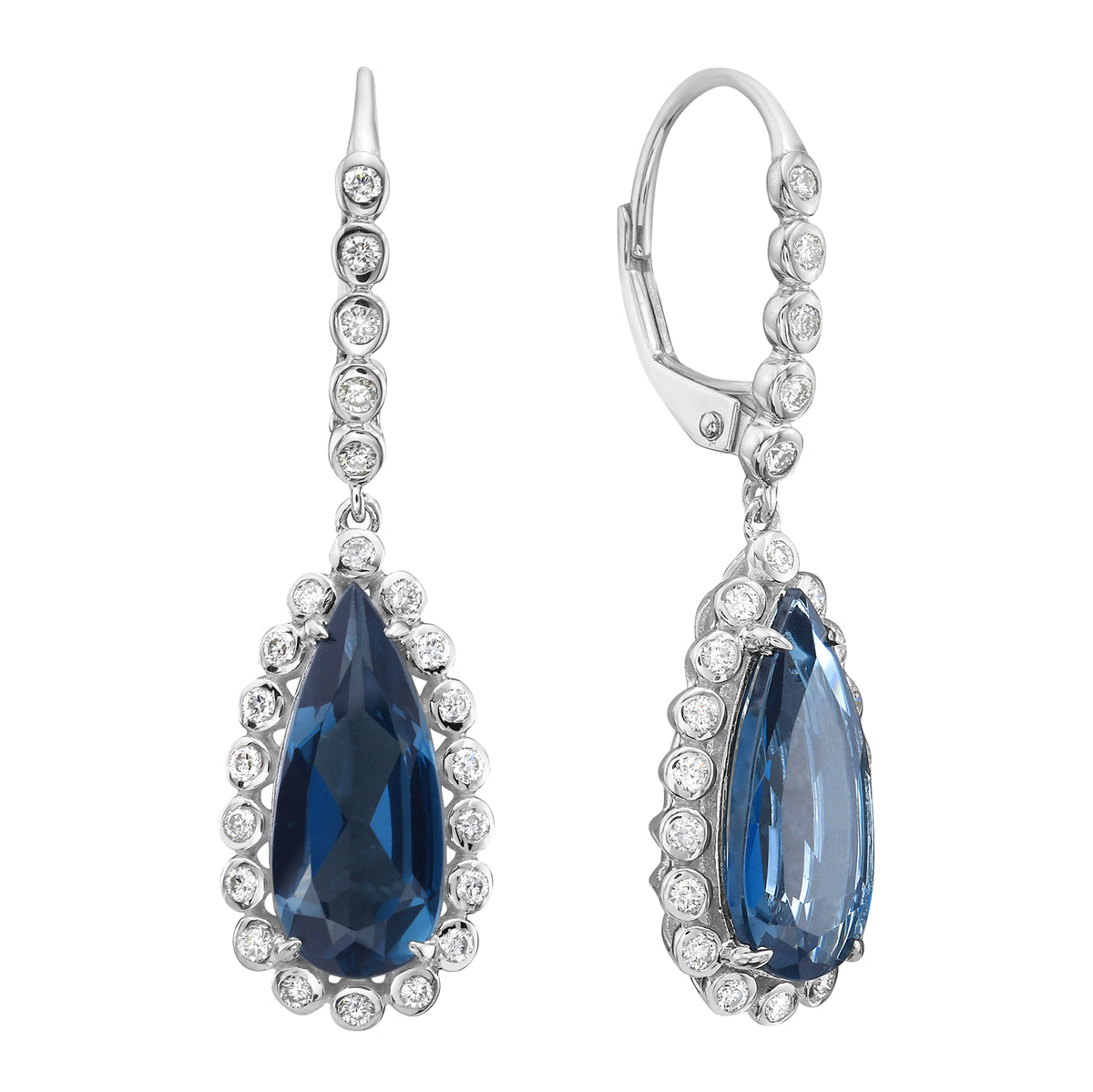 Earrings 14KW/3.4G 2LBT-4.91CT 46RD-0.42CT London Blue Topaz