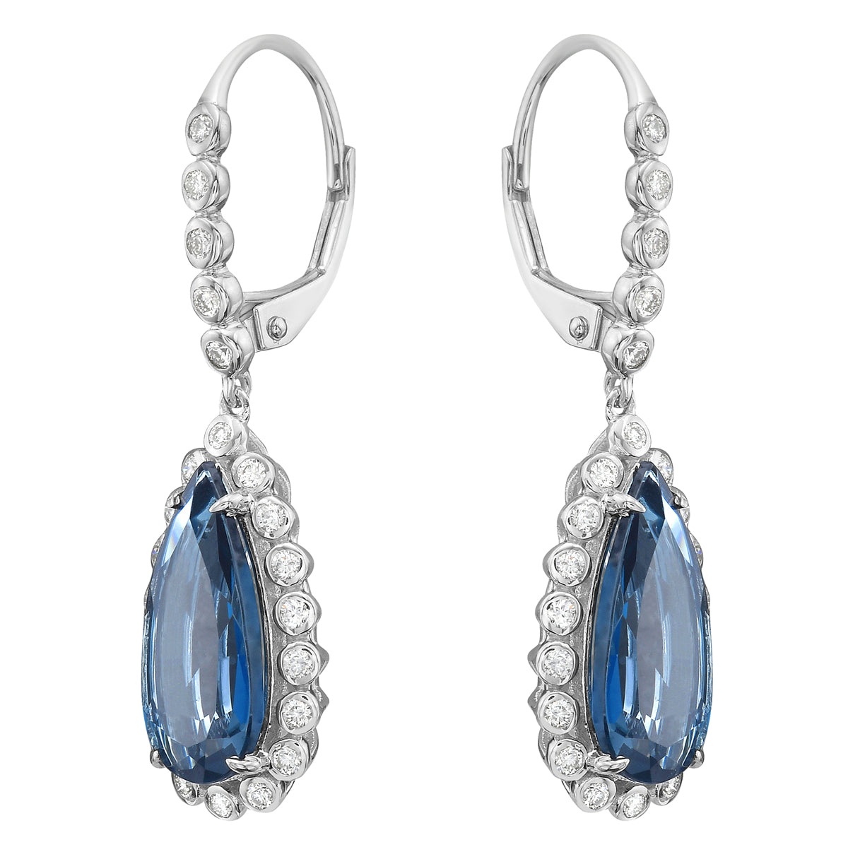 Earrings 14KW/3.4G 2LBT-4.91CT 46RD-0.42CT London Blue Topaz