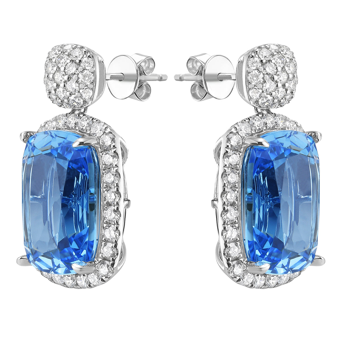 Earrings 14KW/4.4G 2SWBT-17.53CT 90RD-1.46CT Swiss Blue Topaz