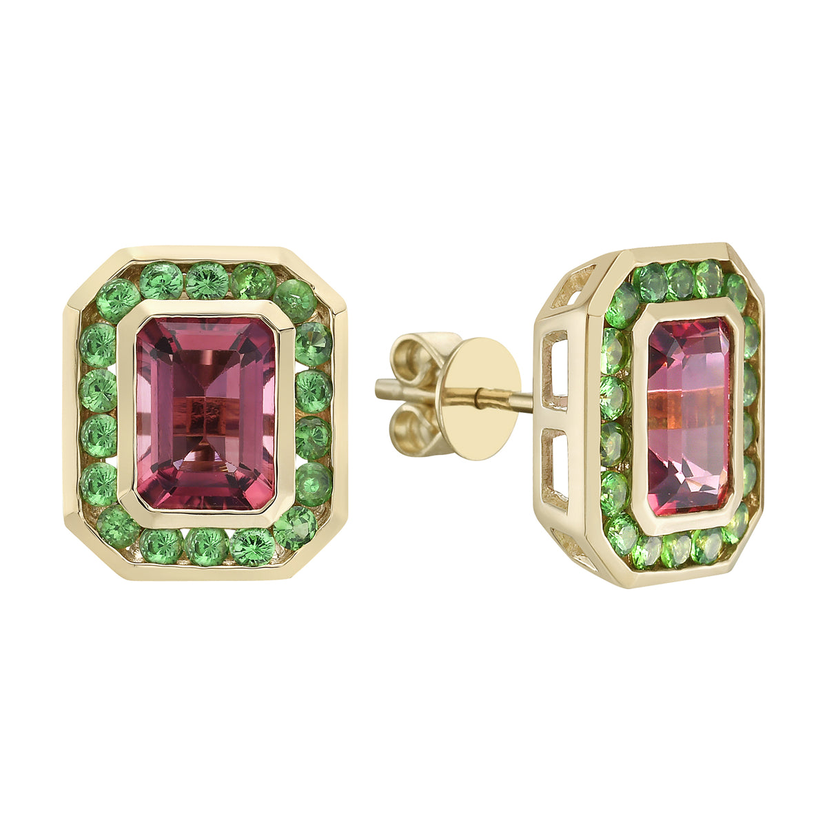 Earrings 14KY/2.9G 2PT-1.96CT 36G.TSAV-0.67CT  Pink Tourmaline & Green Tsavorite