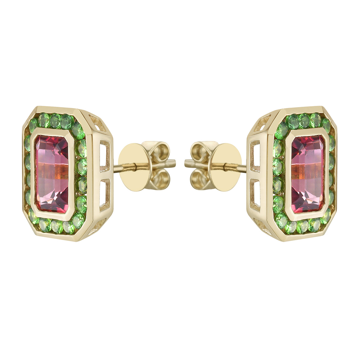 Earrings 14KY/2.9G 2PT-1.96CT 36G.TSAV-0.67CT  Pink Tourmaline & Green Tsavorite